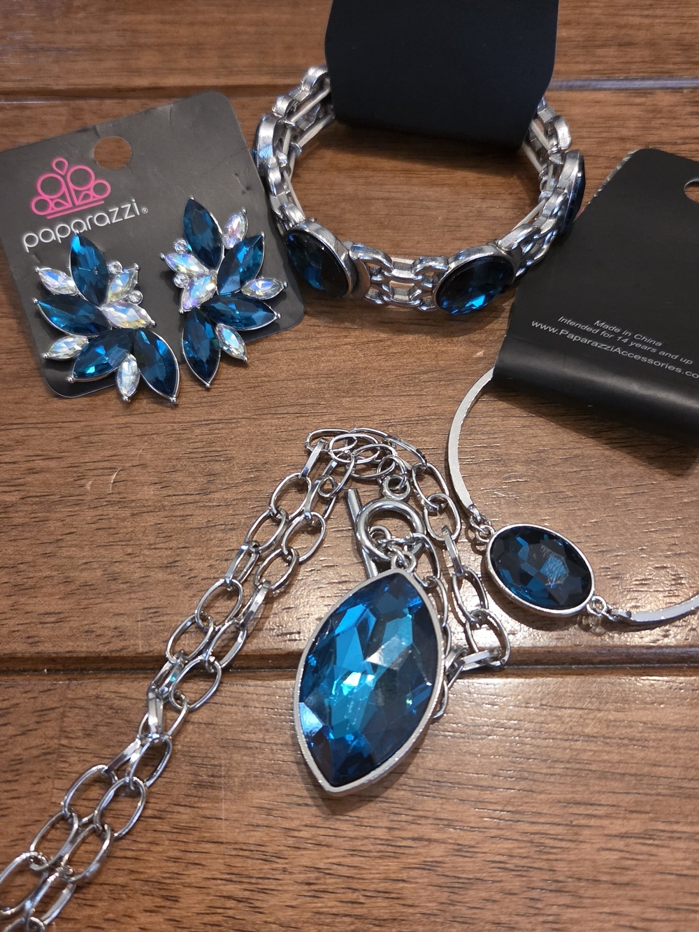 Paparazzi Bundle Of Teal Blue Faceted Crystal Jewelry